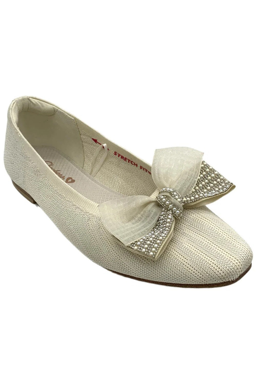 Skechers Women's Cleo Snip Vegan Knit Bow Flats Off White - Medium
